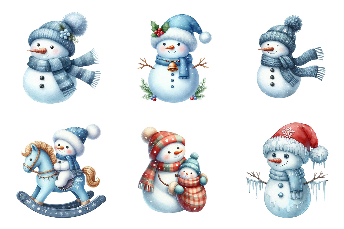 Watercolor Christmas Snowman Clipart, an Illustration by SinaCreation (Photo 5 of 7)