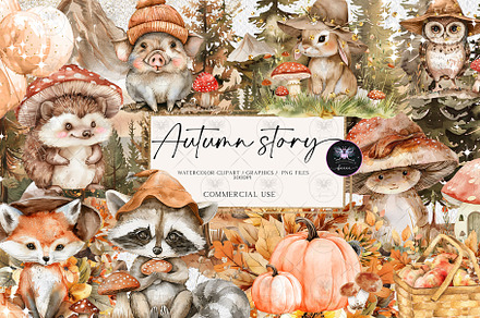 Woodland Animals Fall Clipart, an Illustration by BigCakeBee
