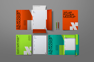 3 Flap Folder Mockup Set (9 Objects), a Mockup by Avelina Studio