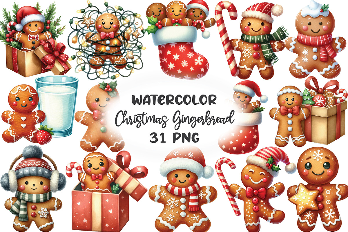 Cute Christmas Gingerbread Clipart, an Illustration by CraftArtStudio (Photo 1 of 6)