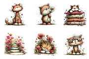 Whimsical cat pring floral clipart, an Illustration by CreationArt (Thumbnail 4 of 7)