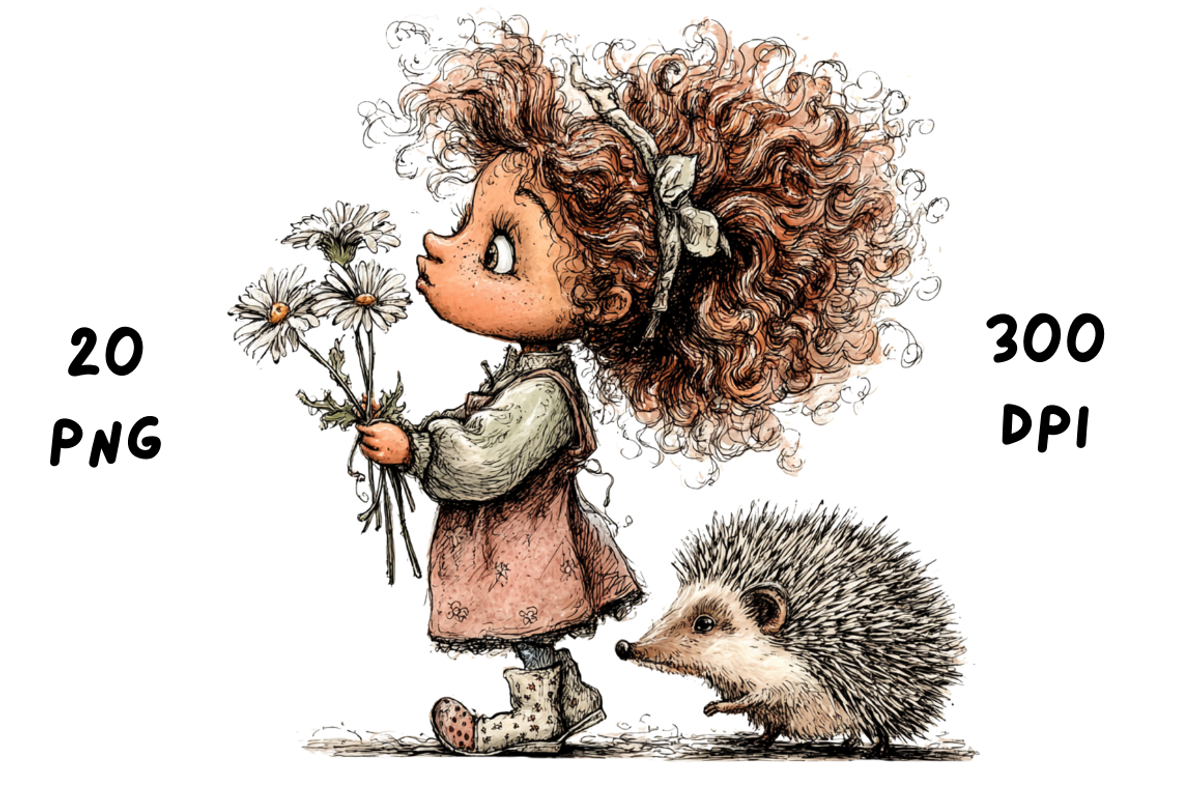 Whimsical Floral Girl & Hedgehog, an Animal Illustration by GiraffeCreative (Photo 3 of 20)