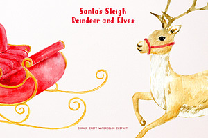 Santa's Sleigh Reindeer And Elf