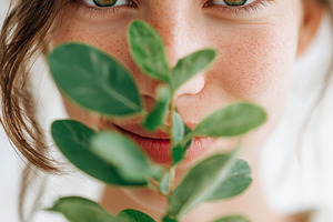 Young woman with plant portrait, a Person Photo by AlyaAnd