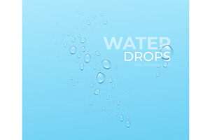 Realistic Water Drops on blue