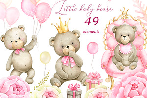 Little bear Baby girl shower Clipart