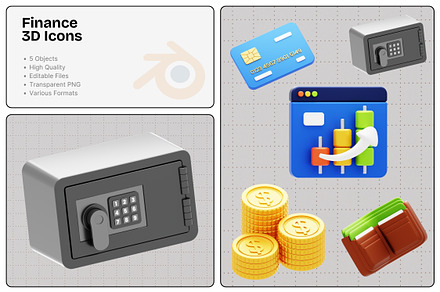 3D Finance Icons, an Object 3D Model by FIBRINOSÄ