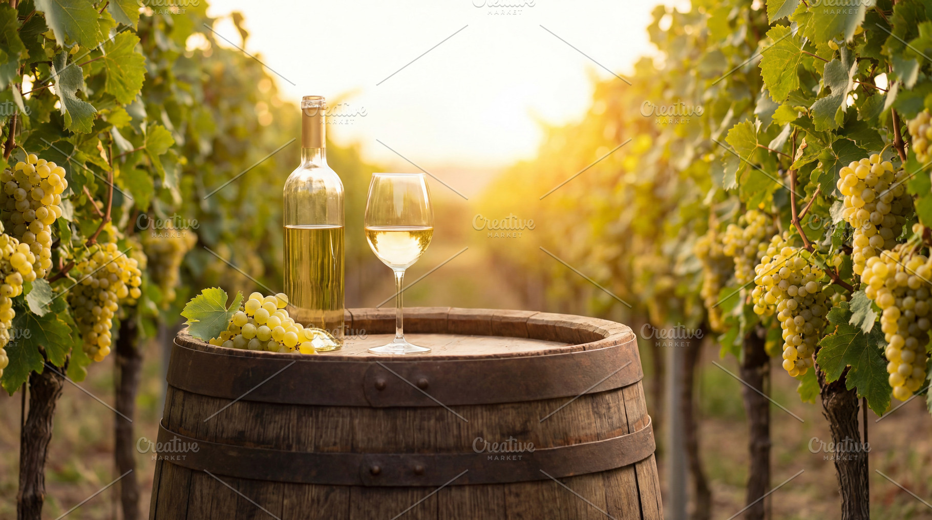Glass of white wine and a bottle, a Food & Drink Photo by Volff