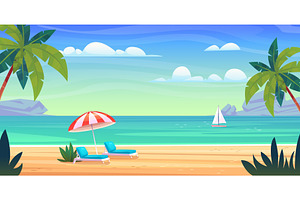 Cove beach cartoon landscape. Sea, an Illustration by Stock-Smart-Start