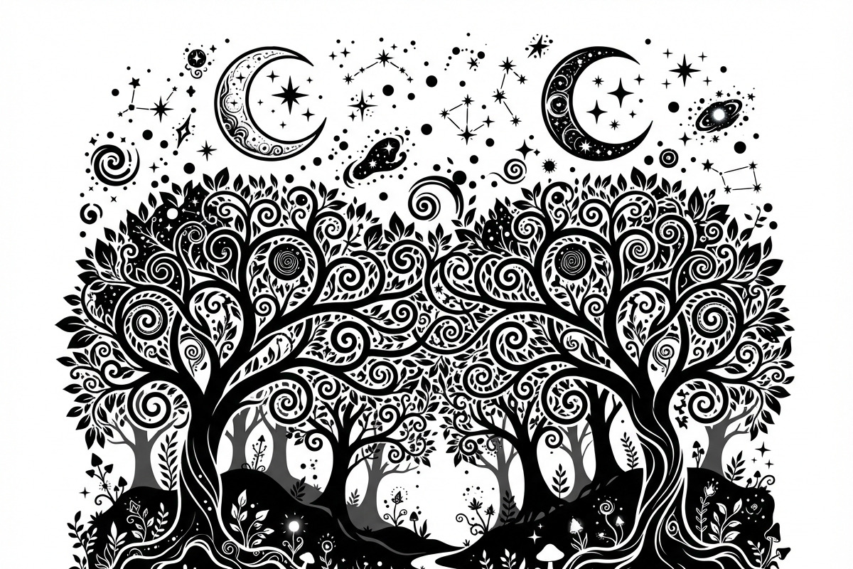 50 Mystical Galaxy Forest Silhouette, a Technology Illustration by Amazin_art (Photo 9 of 26)