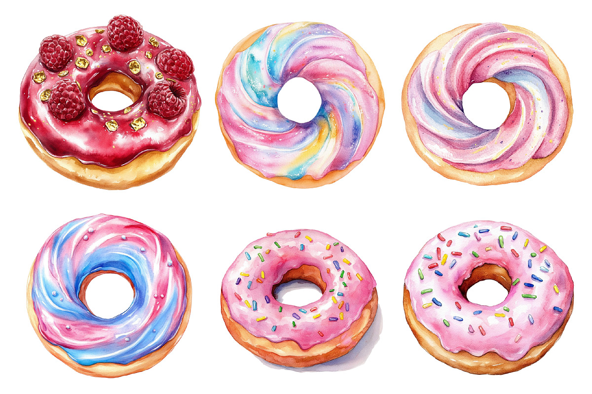 Hand Painted Donut Clipart PNG, an Illustration by SinaCreation (Photo 2 of 5)