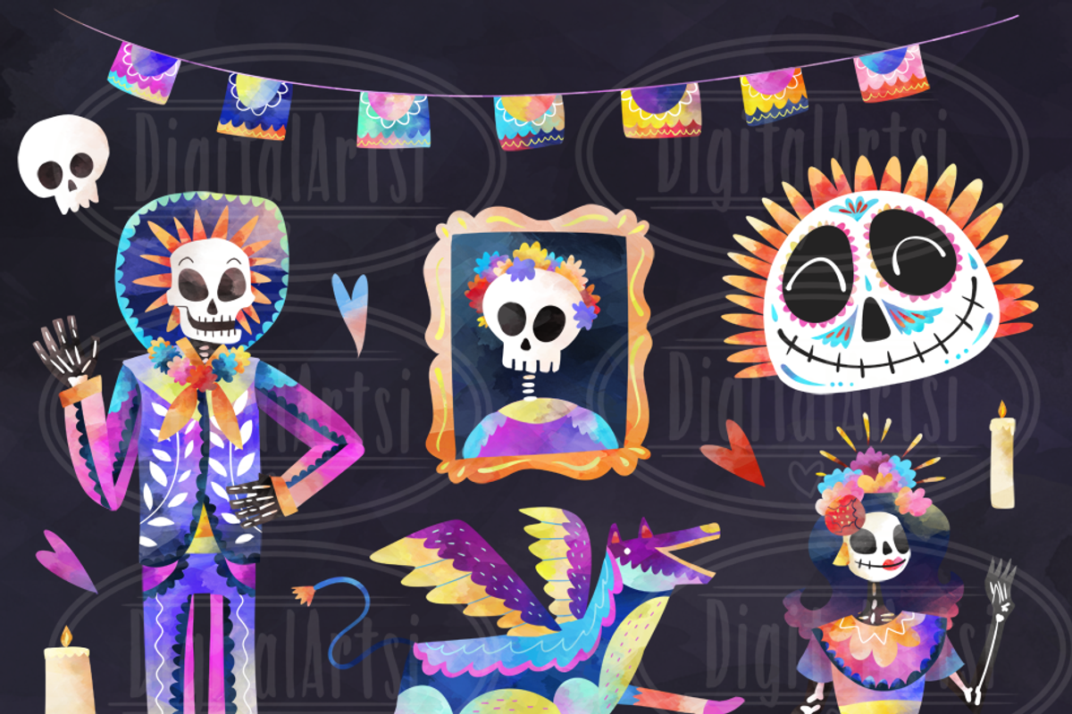 Watercolor Dia de los Muertos Clipar, an Illustration by DigitalArtsi (Photo 2 of 2)