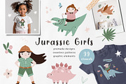 Cute Girl Explorers & Funny Dinos, an Illustration by danceyourlife (Thumbnail 1 of 11)