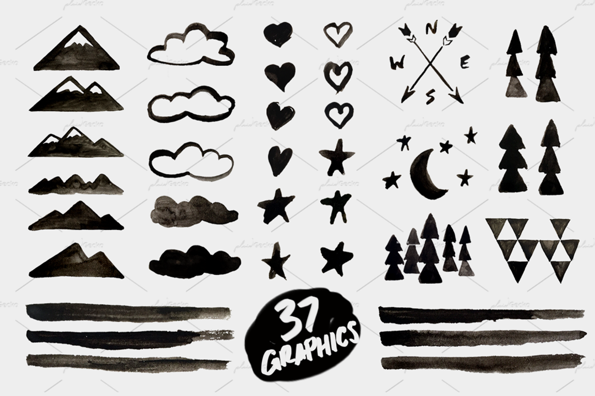 Black & White Scandi Watercolor, a Decorative Illustration by plaidGecko (Photo 2 of 5)