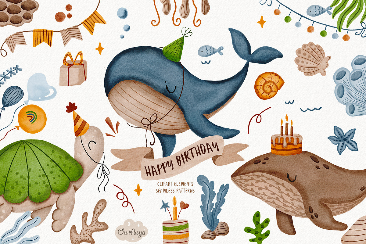 Sea animals. Birthday collection., an Animal Illustration by owlasya (Photo 1 of 9)