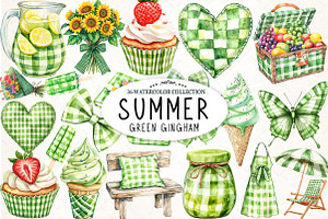 Summer Green Gingham Sublimation, an Illustration by Watercolor design
