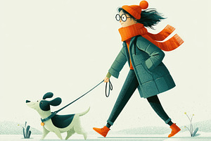 Woman walking dog in winter outdoor lifestyle illustration, a Person Photo by José Manuel Gelpi