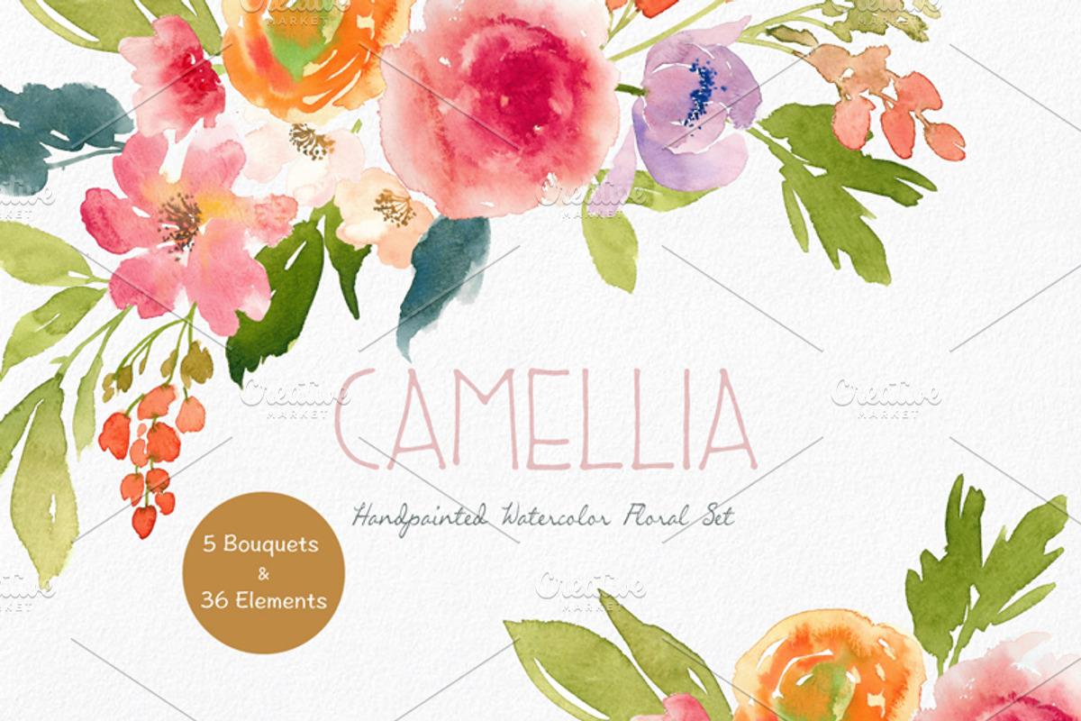 Camillia - Watercolor Floral Set, an Illustration by SmallHouseBigPony (Photo 5 of 6)