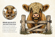 Vintage Highland Cow Fence Design, an Object Illustration by Libby Wishes (Thumbnail 1 of 4)