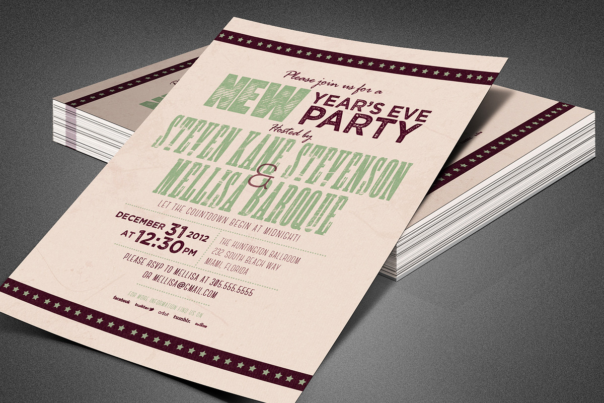 Retro New Year Party Invite Card, a Card Template by loswl (Photo 3 of 8)