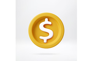3d coin icon with dollar sign., a Finance Illustration by Abscent
