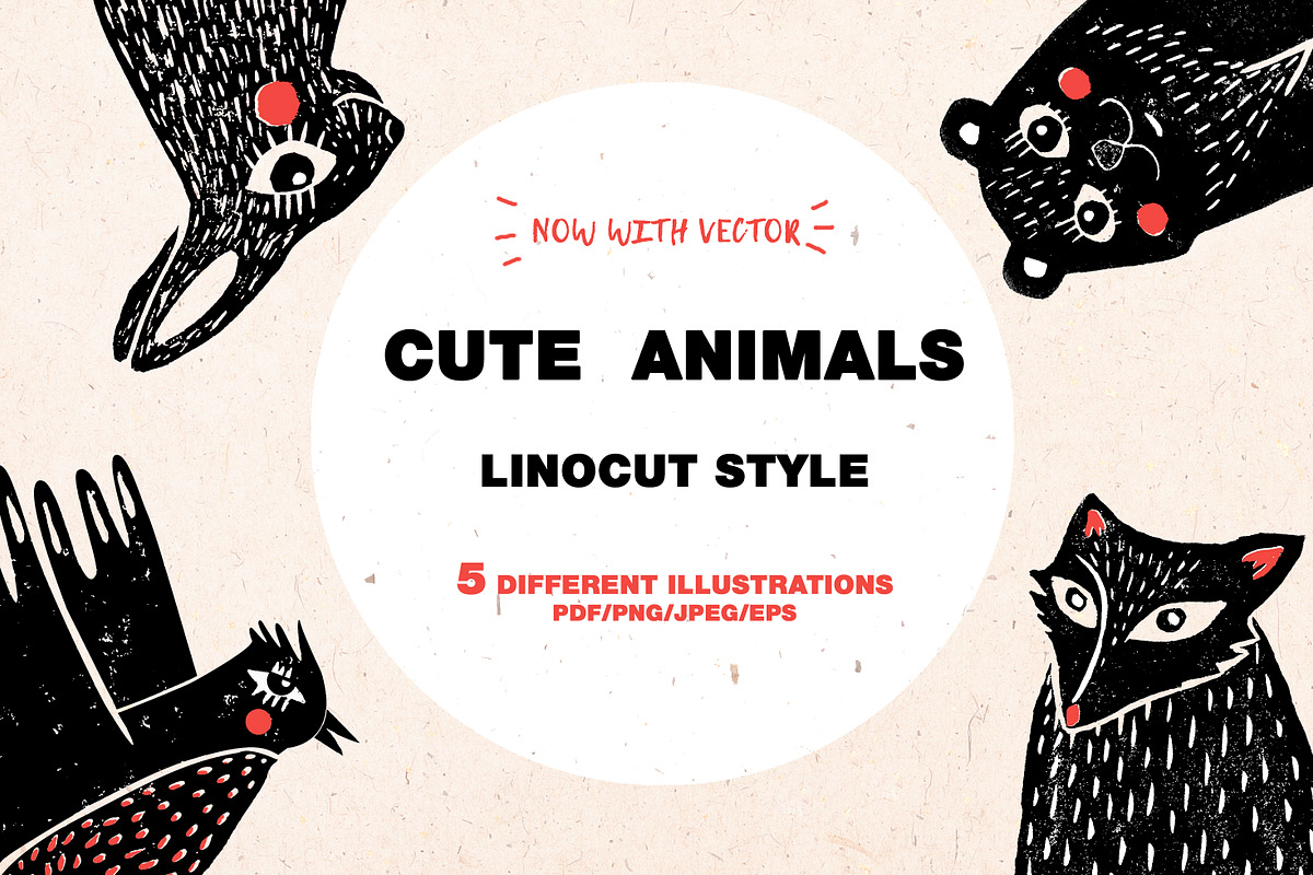 CUTE ANIMALS | Linocut | Vintage, an Animal Illustration by Mii Lab (Photo 1 of 11)