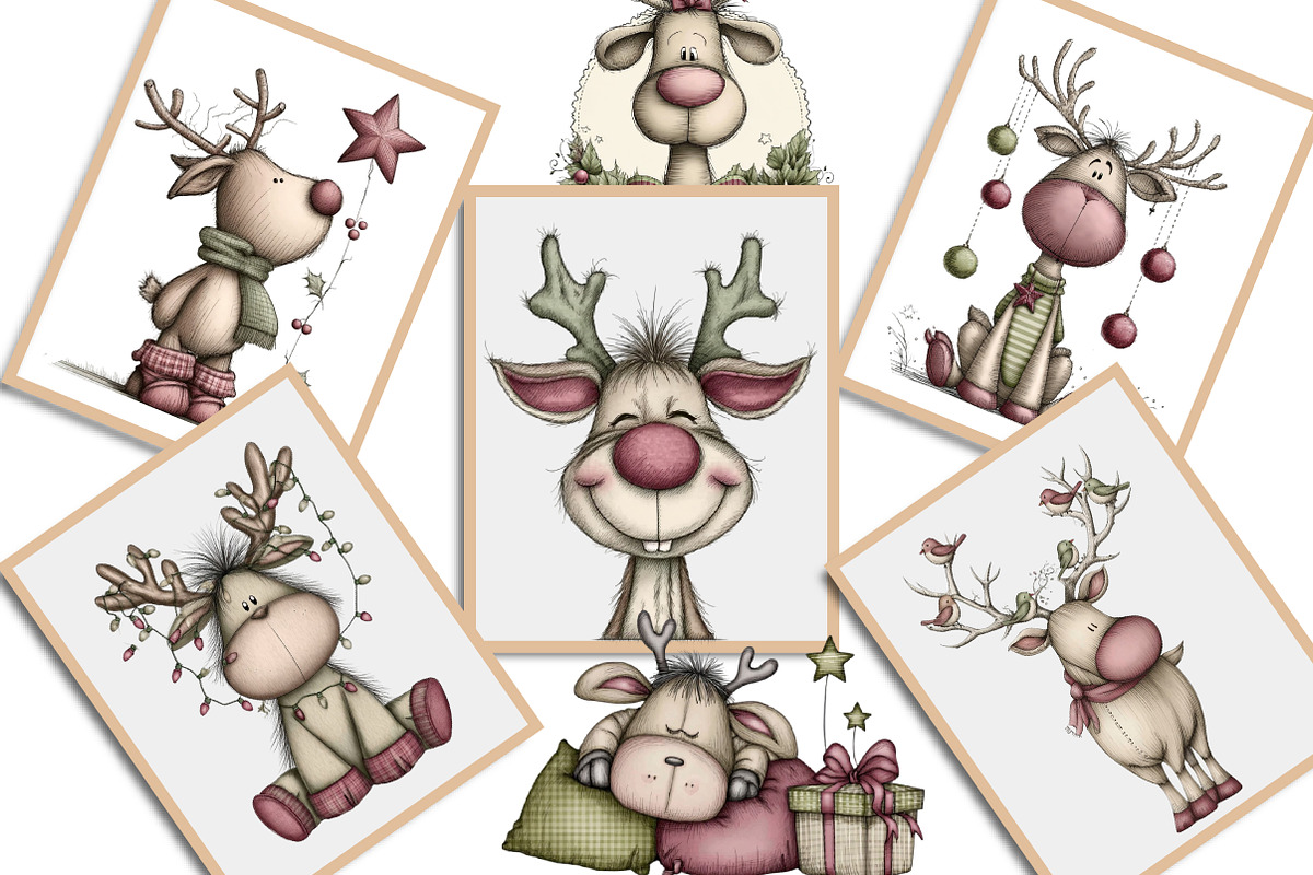 Whimsical Christmas Reindeer Clipart, an Illustration by Creative Art (Photo 13 of 13)