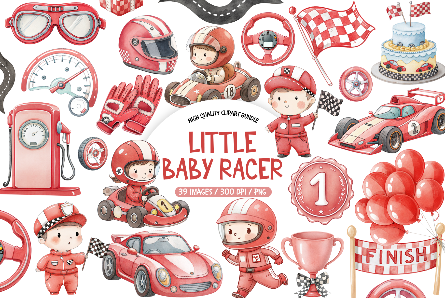 Little Racer Clipart Set, an Illustration by TatiMockup