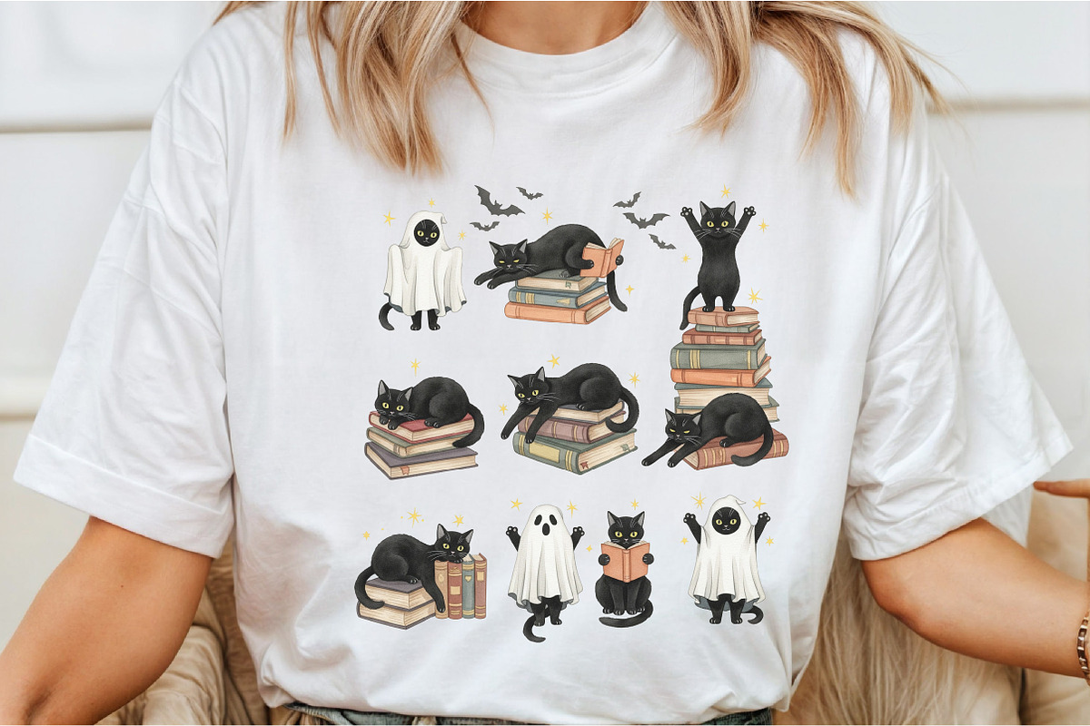 Spooky Cat Book Lover Halloween PNG, an Illustration by DreamCafeArt (Photo 2 of 7)