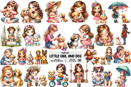 Little Girl and Dog Clipart