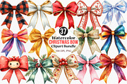 Watercolor Christmas Bow Clipart, an Illustration by Canvas Craft (Thumbnail 1 of 8)