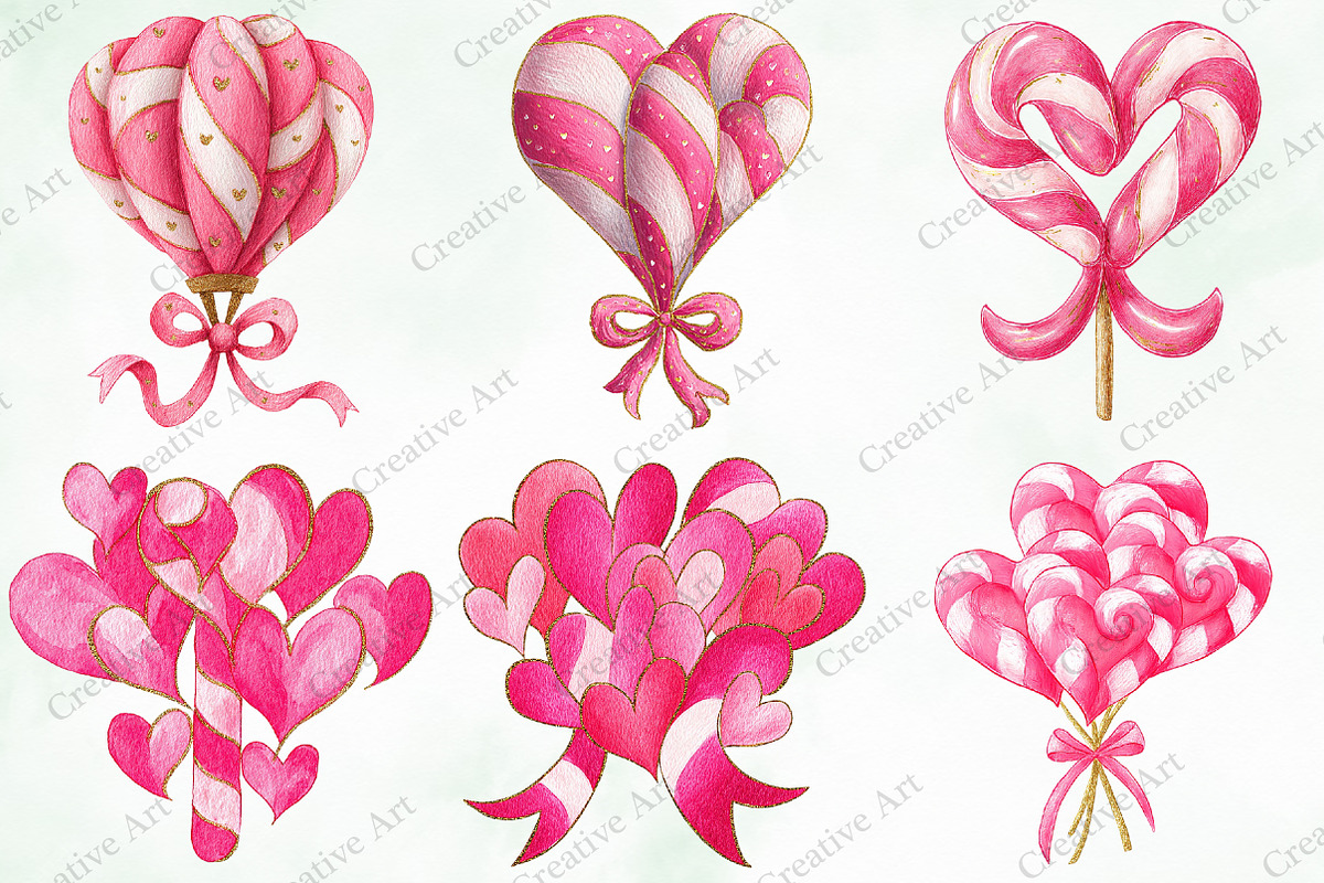 Watercolor Pink Valentines Clipart, an Illustration by Creative Art (Photo 7 of 11)