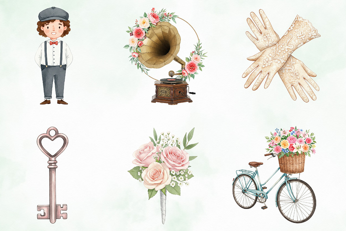 Retro Wedding Day Clipart, an Illustration by Creative Art (Photo 6 of 9)