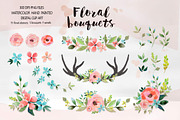 Floral bouquets - Watercolor clipart, an Illustration by DigitalCloud (Thumbnail 1 of 3)