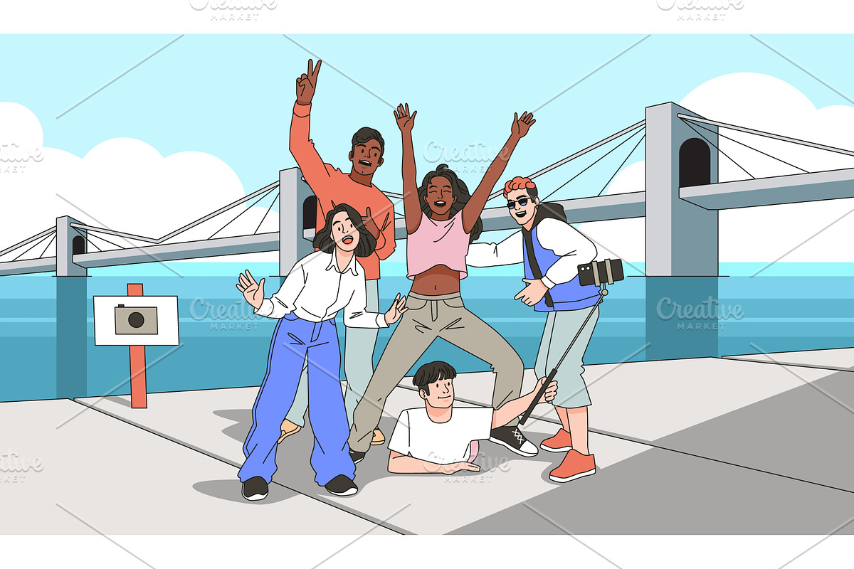 Friends group selfie. Happy people, a Person Illustration by YummyBuum