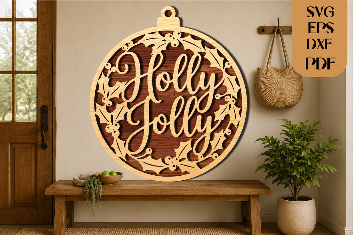 Holly Jolly Christmas Laser Cut SVG, an Object Graphic by DreamCafeArt (Photo 2 of 4)