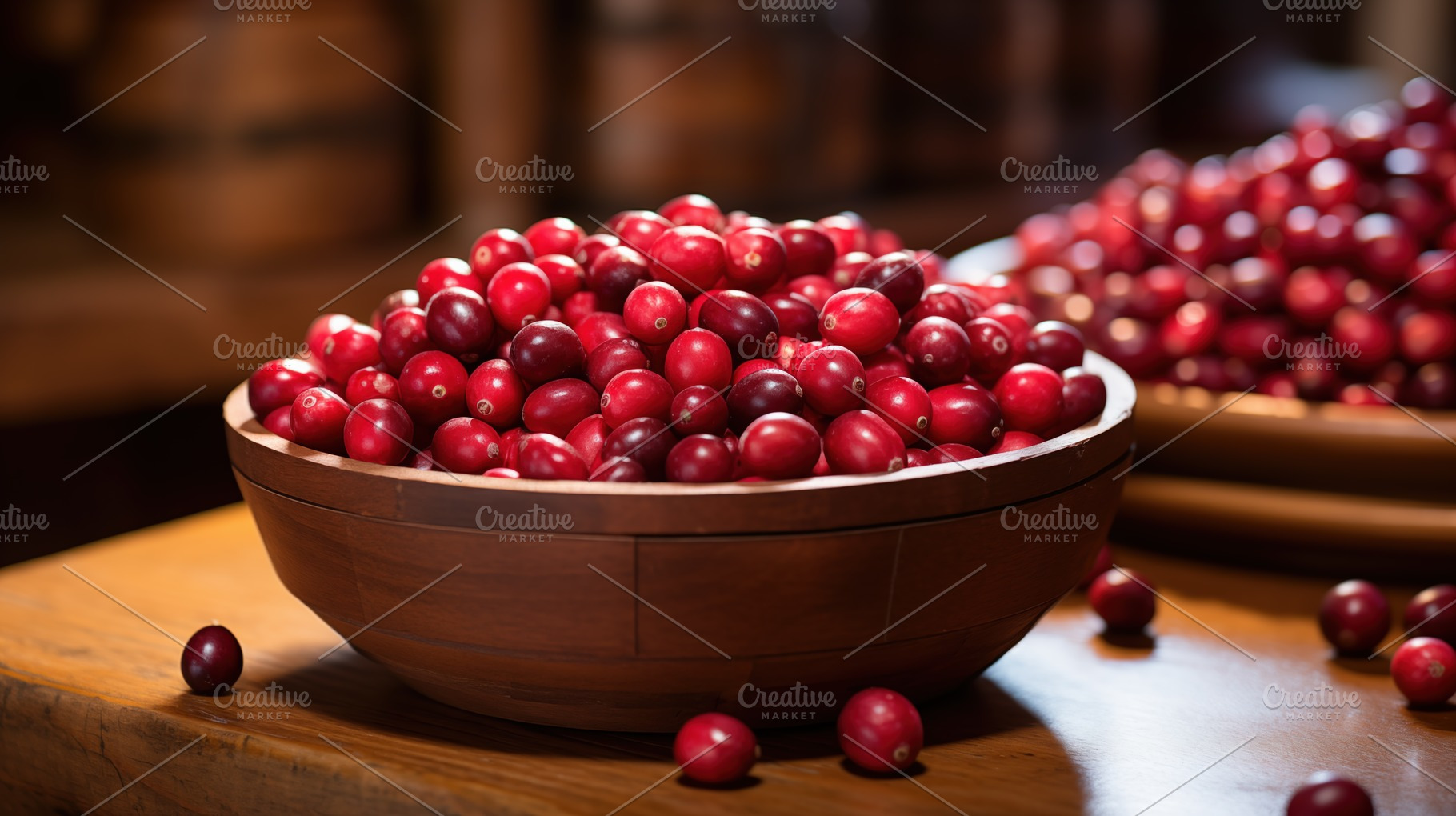 Wooden bowl with fresh cranberries, a Food & Drink Photo by Textures & Backgrounds