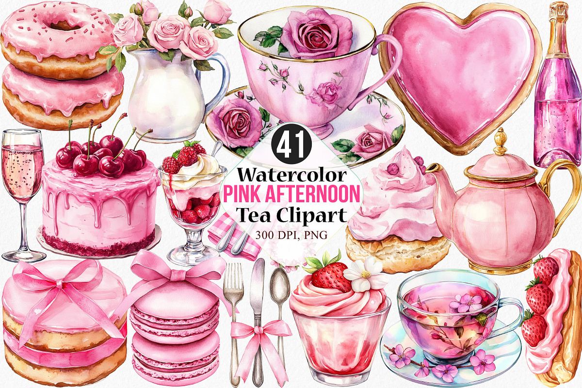Pink Afternoon Tea Clipart, an Illustration by Canvas Craft (Photo 1 of 8)
