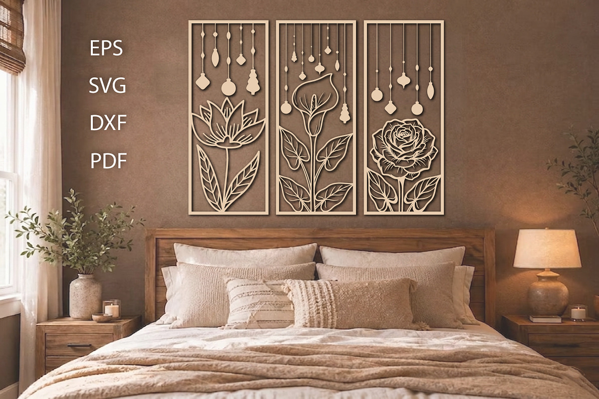 Flower Wood Wall Decor Art Set, an Object Graphic by Creative Art (Photo 1 of 3)