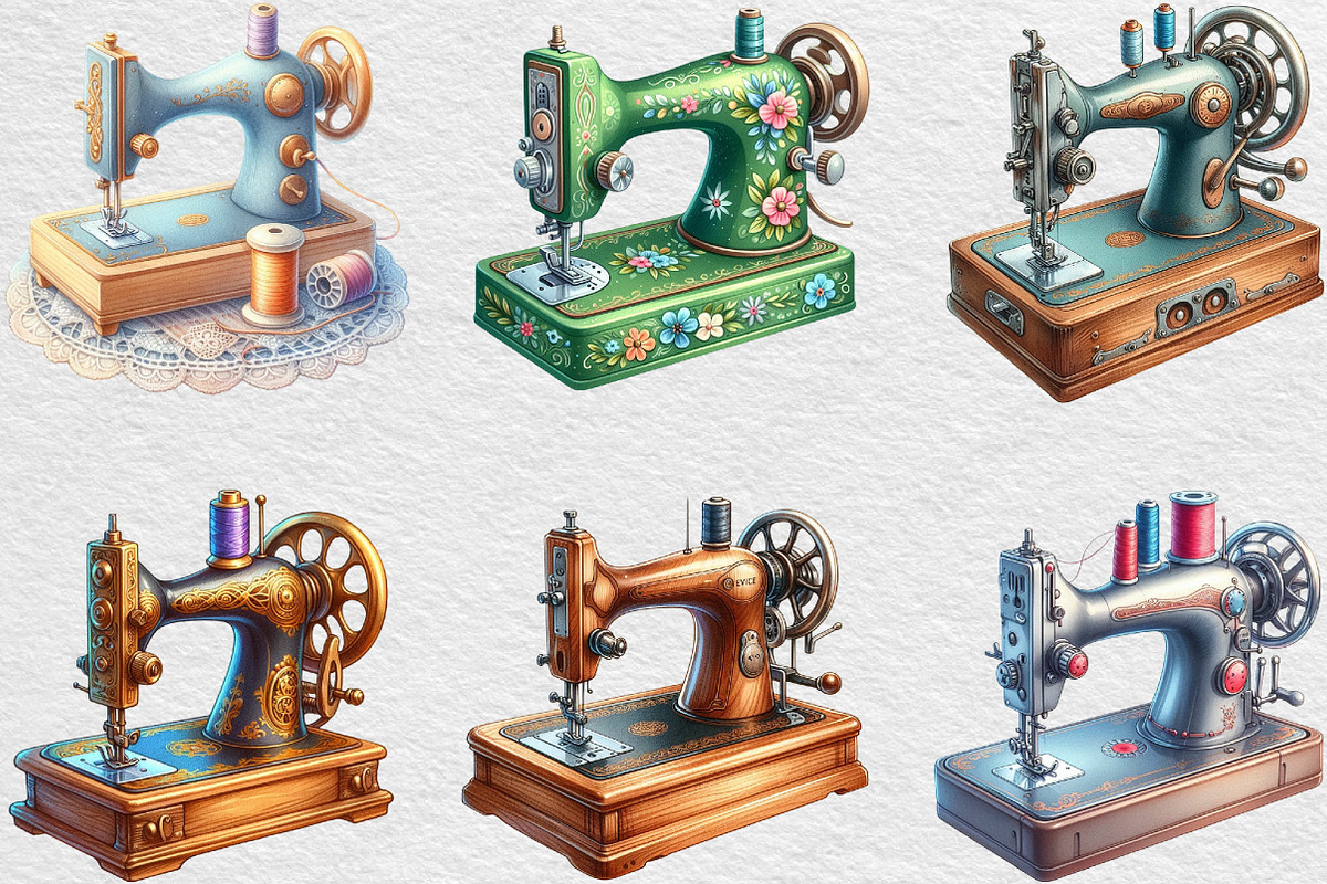 Vintage Sewing Machine Clipart, an Illustration by Black Bird Studio (Photo 2 of 4)