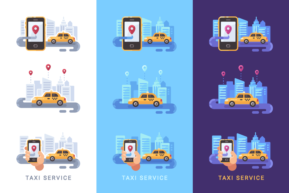 Taxi service illustration set, a Technology Illustration by Ivan Dubovik (Photo 2 of 6)