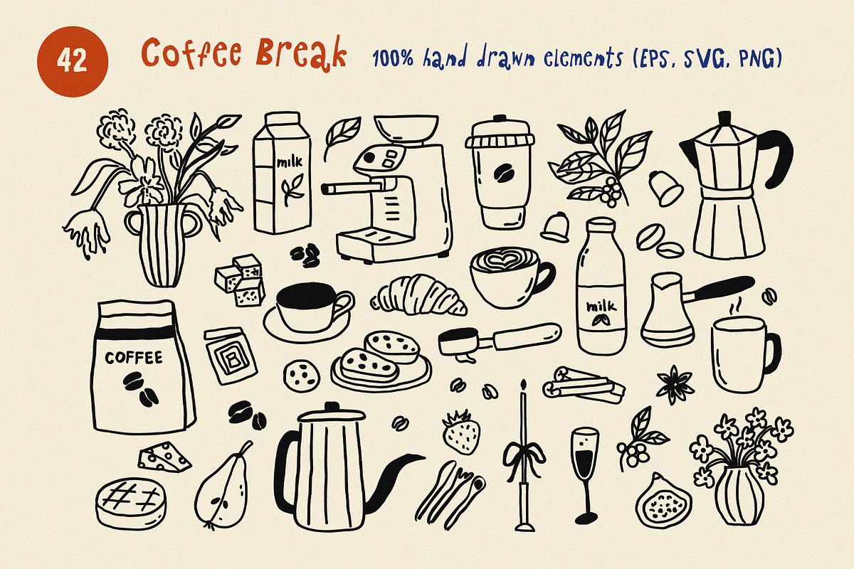 COFFEE BREAK whimsical line art set, a Food Illustration by Madiwaso (Photo 4 of 9)