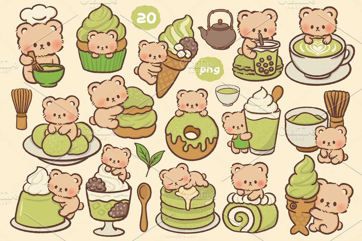 Milo Cute Bear Clipart PNG Bundle, an Animal Illustration by Blumensdiary (Photo 6 of 11)