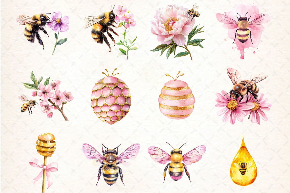 Watercolor Honey And Bee Clipart, an Illustration by DreamCafeArt (Photo 3 of 5)