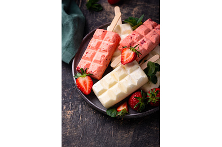 Strawberry ice cream pop sicle with, a Food & Drink Photo by Yulia Furman