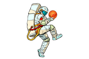 Astronaut Holding The Planet Mars In