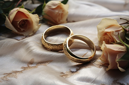 Wedding rings on the sand with gold, a Photo by Iftikhar Alam