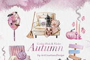 Gothic Pink&Violet Autumn Clipart, a Seasonal Illustration by ArtCreationsDesign (Thumbnail 2 of 13)