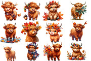 Watercolor Autumn Haighland Cow, a Seasonal Illustration by Designworld (Thumbnail 4 of 6)