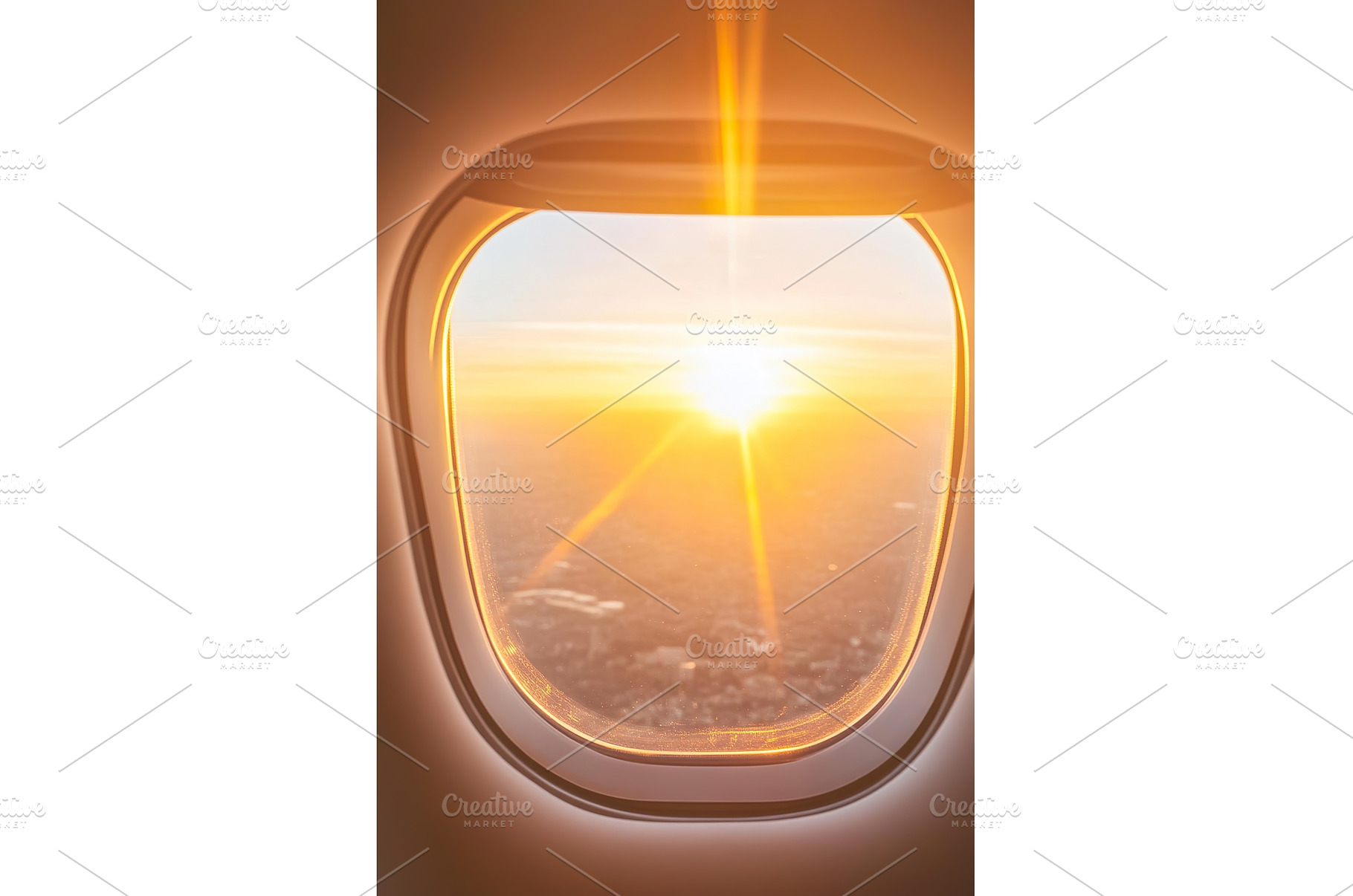 Golden sunrise view through airplane, a Nature Photo by Lermont51